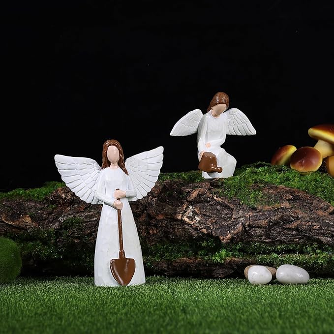 Garden Angel Statues of Set 2, Gardening Gifts for Women Figurines, Unique for Mom Sisters Grandma Friends, Gift to Celebrate Friendships