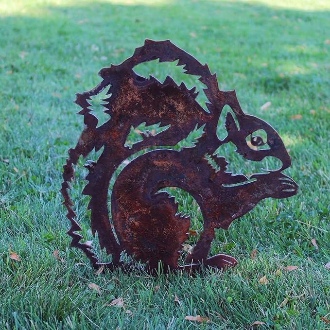 Corten Steel Squirrel Silhouette Rusting Yard Stake (Large)