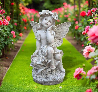 12.8 '' Outdoor Angel Statues for Garden - Fairy Garden Figurines, Lovely Flower Fairy Garden Decor, Ornaments for Patio, Yard, Lawn, Gifts for Mom, Grandma