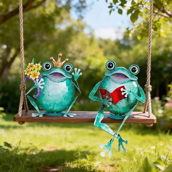 Ratuor Frog Statue Garden Outdoor Decor Metal Frog Yard Art Sculpture Lawn Ornaments for Backyard Pond Patio Porch Outside Decorations