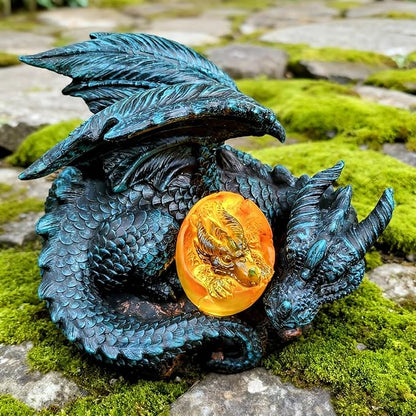 Solar Dragon Garden Decor - Dragon Statue Outdoor with Egg Light - 6.8 inch Porch Decor & Lawn Ornaments, Perfect Patio Decor, Yard Decorations Outdoor