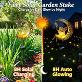 Solar Moon Fairy Garden Stake Light, Outdoor Waterproof Metal Yard Art with Crackle Glass, Decorative Solar Pathway Lights for Patio Lawn, Gift for Housewarming Mother's Day for Mom Women