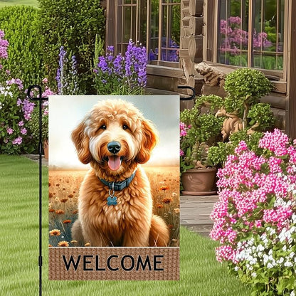 BlissYard Dog Welcome Garden Flag 12x18 Inch – Double-Sided Outdoor Yard Flag, Spring Summer Garden Decor for Lawn Porch Patio Backyard, Goldendoodle Dog Lovers Gift