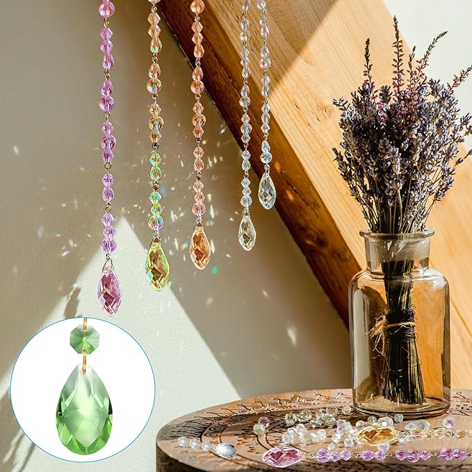 PATIKIL Teardrop Crystal Chandelier Pendants Beads, 6 Pack 120mm Length 38mm Chandelier Prisms Parts Ornaments Hanging Beads for DIY Arts Crafts Decoration, Light Green