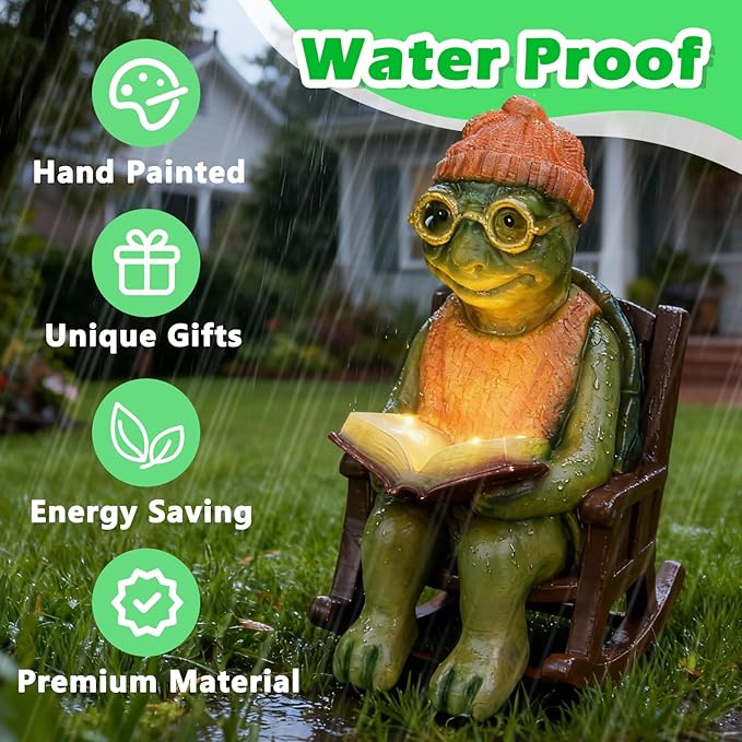 Solar Turtle Garden Statue with LED Lights, Waterproof Outdoor Decor for Patio, Yard, Lawn Ornaments, Garden Decorations, Valentines Day Decorations, Birthday Gifts for Women, Gifts for Mom Grandma