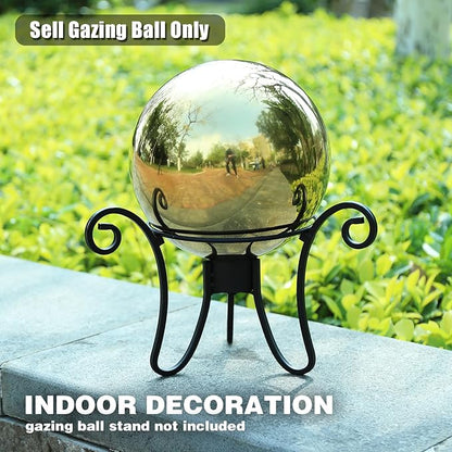 VCUTEKA Gazing Ball, 10" Stainless Steel Mirror Ball Reflective Garden Sphere, Gazing Globe for Home Garden Patio Lawn Outdoor and Indoor Decorative, Golden
