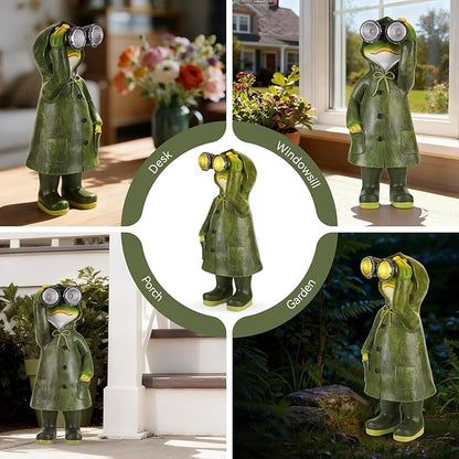 Solar Garden Statues Decor Frog with LED Lights and Telescope, Outdoor Garden Statues, Frog Statue for Patio, Balcony, Housewarming, Yard Ornaments Gifts for Women