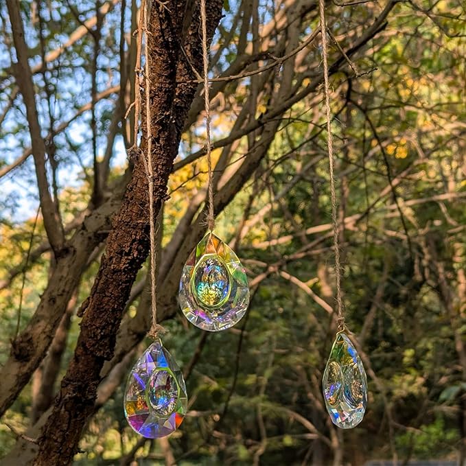 Crystal Prism Suncatchers DIY,AB Sparkling Teardrop Sun Catcher with Crystals Hanging Crystal for Windows, Chandeliers, Car & Garden Déco