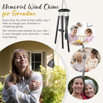 Memorial Gifts for Loss of Grandma, 25''Memorial Wind Chimes of Sympathy Gifts for Loss of Grandma,Condolence/Bereavement/Remembrance Gift,Windchimes in Memory,Funeral Decor for Garden Outside,Black