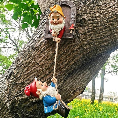 Funny Climbing Gnome Tree Hugger Decor- Garden Sculpture Decoration Elf Out The Door- Yard Ornament Resin Statue Outdoor Decor for Patio Lawn (Fun Dwarfs)