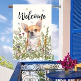 Floral Chihuahua Garden Flag Spring Summer House Flags 28 x 40 Double Sided Flower Dog Yard Flags for Outside Large Outdoor Welcome Flags