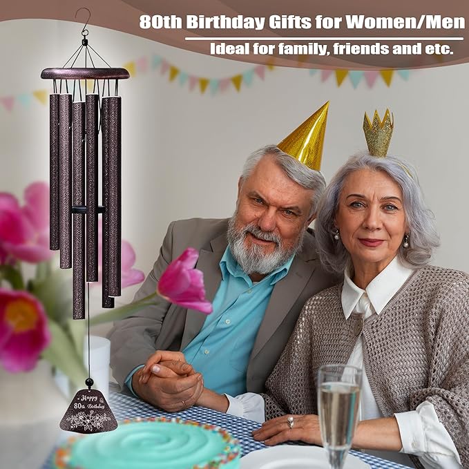 80th Birthday Gifts for Women/Men, 80th Birthday Decorations 32” Wind Chimes Outside, 80 Year Old/1946 Bday Gifts for Men/Women
