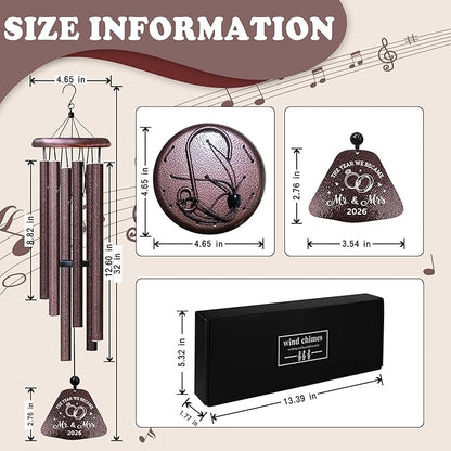 Kubbut Wedding Gifts for Couples 2026, Mr and Mrs Gift, Bridal Shower Gifts for Bride，Wedding Decor Wind Chimes 32", Newly Wed Present for The Couple, Bride and Groom Present for Newlyweds