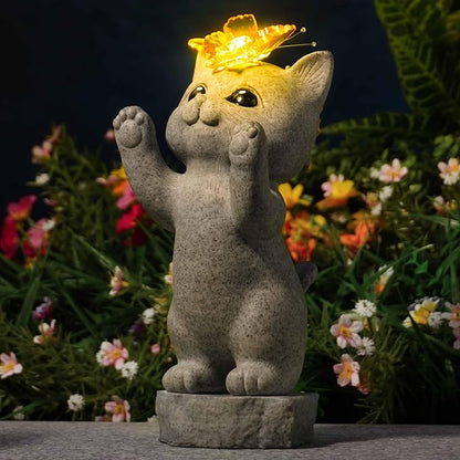 DecorSmart Cat Garden Outdoor Statue Gifts for Cat Lovers Lady Mom Dad Women Outside Solar New Home Decor for Patio Yard Housewarming Gardening Gifts