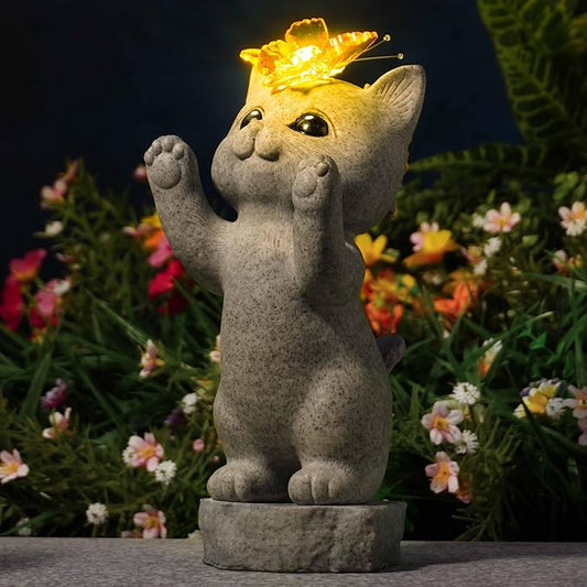 DecorSmart Cat Garden Outdoor Statue Gifts for Cat Lovers Lady Mom Dad Women Outside Solar New Home Decor for Patio Yard Housewarming Gardening Gifts