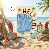 AVOIN colorlife Summer Coastal Beach Shell Garden Flag 12x18 Inch Double Sided, Welcome Seasonal Nautical Burlap Yard Outdoor Decoration