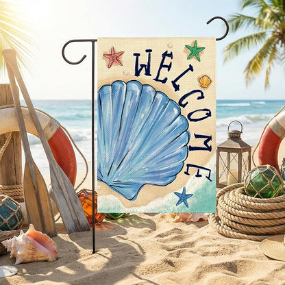 AVOIN colorlife Summer Coastal Beach Shell Garden Flag 12x18 Inch Double Sided, Welcome Seasonal Nautical Burlap Yard Outdoor Decoration