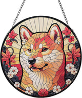 Stained Glass Dog Memorial Suncatcher,Shiba Inu Window Hanging,Sympathy Gifts for Pet Loss,7.9 inch/20 cm Home and Garden Decor for Dog Lovers