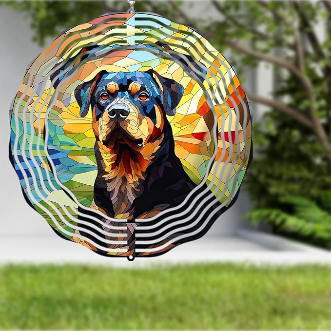 Rottweiler Dog Wind Spinners Outdoor Dog Memorial Gifts, 3D Metal Kinetic Hanging Garden Wind Spinner, Spinner Decor, Wind Sculptures for Outdoor & Indoor, Window, Yard Decor (Rottweiler 1)