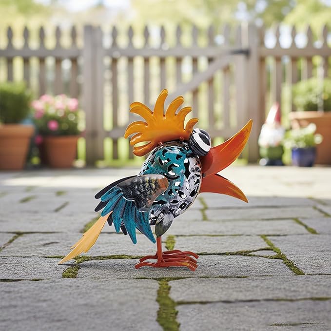 Bird Sculpture Yard Decor - Funny Open Mouth Big Eyes Metal Birds Statue for Garden Patio Lawn Outdoor Standing, Art Figurine Bookshelf Decoration Ornament Gifts for Housewarming Christmas