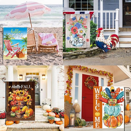 Seasonal Garden Flags Set of 12-Double Sided 12 x 18 Inch Outside Yard Flags, Small Flags for Outside, Holiday Garden Flags for All Seasons, Spring Easter Summer 4th of July Outdoor Flags