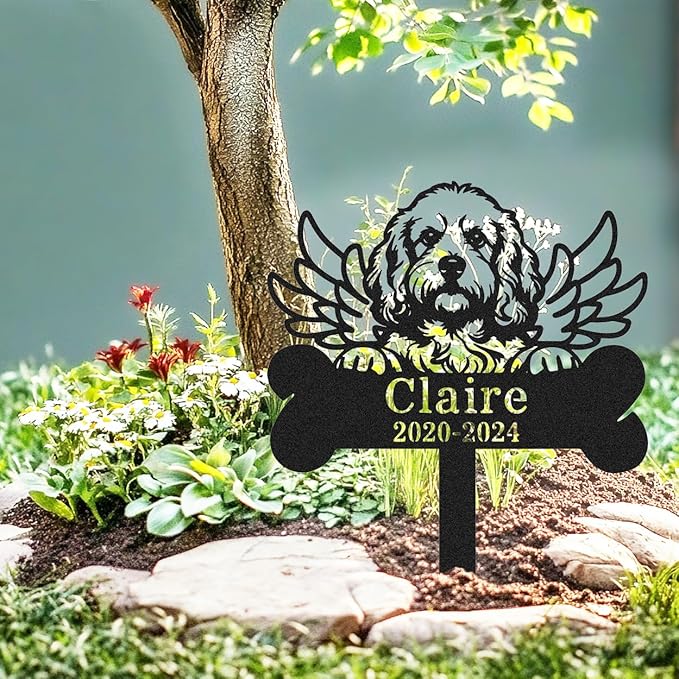 Custom Pet Grave Marker Cocker Spaniel Memorial Plaque for Loss Dogs, Personalized Wings Dog Memorial Stake Yard Garden Outdoor Decor Sign, Metal Dog Burial Marker Sympathy Remembrance Gift