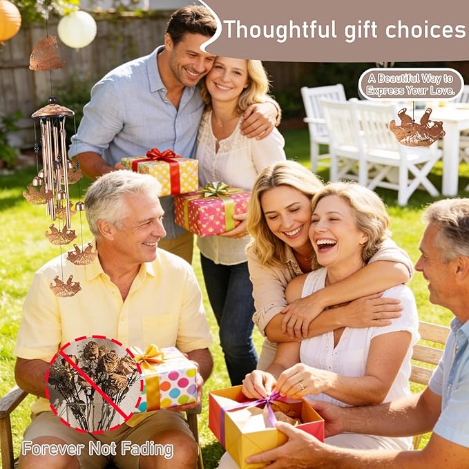 Bear Wind Chimes for Outside, Memorial Wind Chimes with Card & Gift Box, Antique Metal Bear Decor for Garden Patio Porch, Unique Sympathy Bear Gifts for Women Mom Grandma