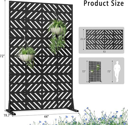 Metal Privacy Screen for Outdoor 6FT Fence Privacy Screens, 72" H x 44" W Decorative Privacy Panels with Stand, Balcony Screens for Outside Indoor Room Divider