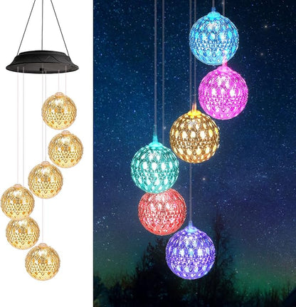Gifts for Women, Mom Grandma Gifts for Mothers Day, Birthday Gardening Gifts for Women, Solar Lights Outdoor Decorative Solar Wind Chimes for Outside Gold Ball Garden Decor Yard Patio Porch