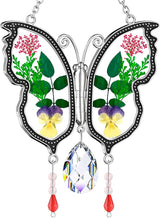 KY&BOSAM Crystal Butterfly Suncatcher Gifts for Mom Stained Glass Butterfly Wind Chime for Windows Hanging Pressed Rearl Flower Wings and Crystal Charm Gift for Mom Mother`s Day Birthday Christmas