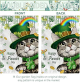 Happy St Patrick's Day Garden Flag Cat with Green Hat Shamrock Yard Flag Shamrock Clover Rainbow Burlap Garden Flags for Irish Spring Farmhouse Patrick Holiday Outdoor Double Sided 12x18 Inch