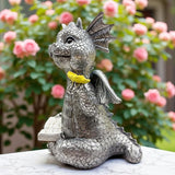 Cute Dragon Reading Book Statue, 5.9-Inch Tall Dinosaur Holding Butterfly Figurines Art Resin Sculpture Outdoor Garden Decor Home Desk Ornaments