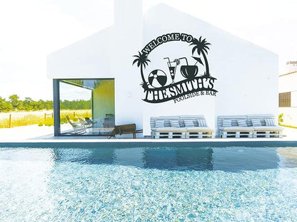 Metal Pool Sign, Personalized Family Pool Sign,Poolside Paradise Sign, Backyard Patio Sign,Swimming Metal Sign, Last Name Pool Sign, Pool Signs and Decor Outdoor, Custom Pool Sign(E)