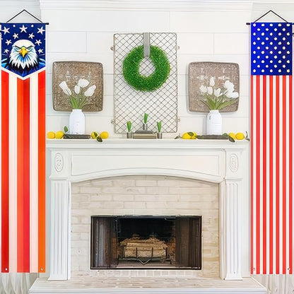 BlissYard 4th of July Decorations 2Pcs Patriotic Decor Door Banner American Flag Banner USA Independence Banners Hanging Porch Signs for Memorial Day Veterans Day Labor Days for Yard Indoor Outdoor Supplies