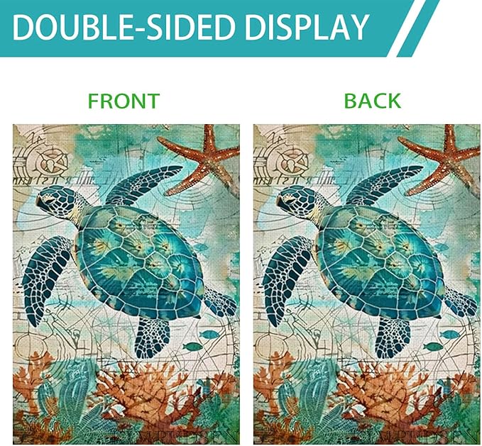 Sea Turtle Summer House Flag 28 x 40 Inch Double Sided, Summer Welcome Tropical Ocean Burlap Yard Flag Holiday Outside Decorations