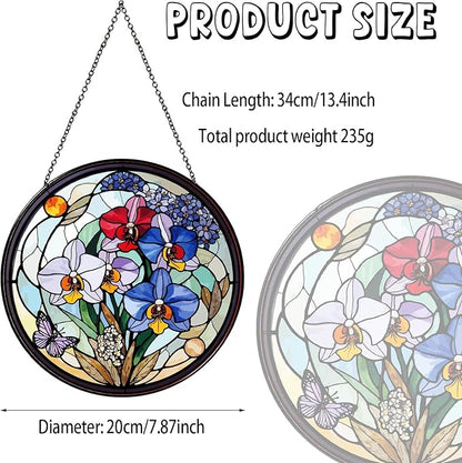 Family Birth Flowers Stained Glass Window Hanging Flower Sun Catcher Decor Birthday Gifts for Women Christmas Suncatchers for Home Windows Hanging Decoration, 7.87inch