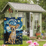 BlissYard Chihuahua Garden Flag 12x18 Double Sided Flag Starry Night Garden Flag Holiday Seasonal Yard Flag for Outside Welcome Porch Yard Patio Yard Banner