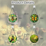 DASTOLL Stained Glass Window Hanging 4 Pcs Set Green Plants Yellow Insect Theme 6.3" - Suncatcher Door Garden Sun Catcher Decor Birthday Christmas for Mom Woman Nana Men