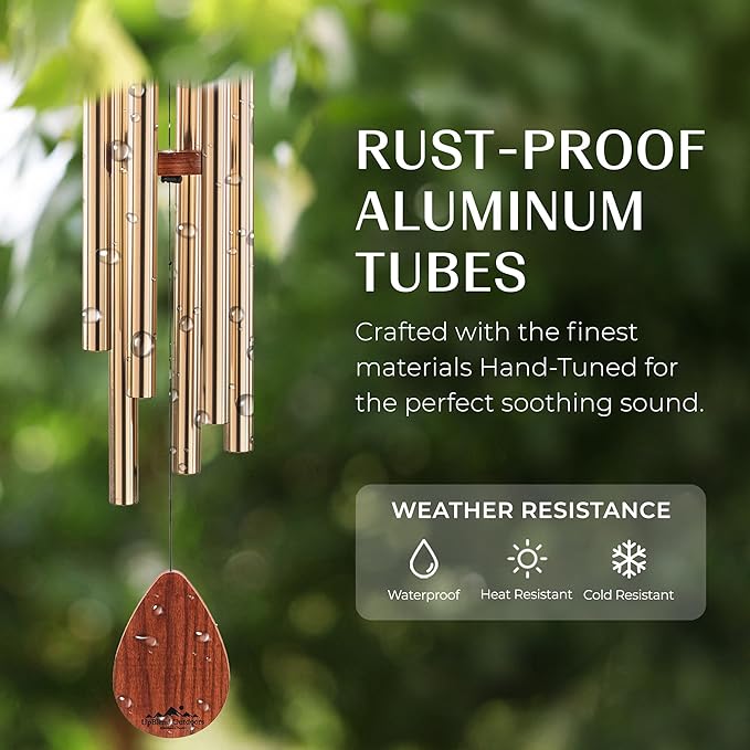 UpBlend XL Wind Chimes for Outside Gift – Deep Tone Wind Chime with Decorative Stone – Porch & Patio Decor, Elegant Outdoor Ornament, Garden Gifts. 38” Bronze.