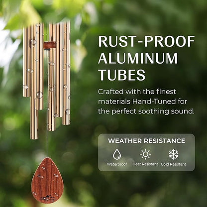 UpBlend XL Wind Chimes for Outside Gift – Deep Tone Wind Chime with Decorative Stone – Porch & Patio Decor, Elegant Outdoor Ornament, Garden Gifts. 38” Bronze.