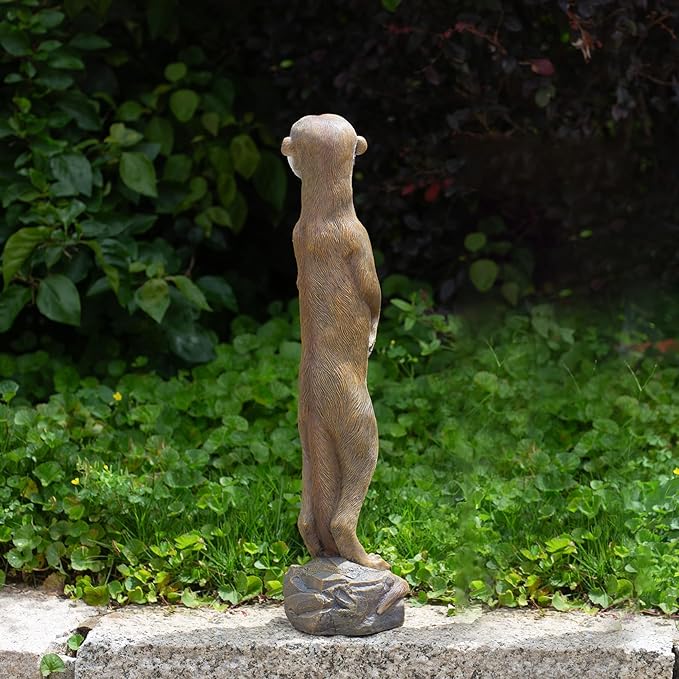 19.2 Inch Height,Outdoor Meerkat Sculpture Garden Decoration Standing Outdoor Sculpture, Weather-Resistant Resin, Brown