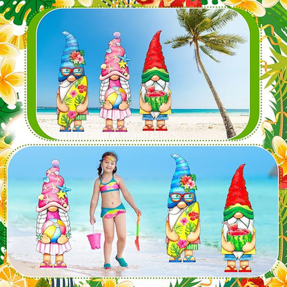Umigy 3 Pcs Summer Gnome Yard Sign 32 x 10 Inch Outdoor Summer Yard Decor with Stakes Watermelon Beach Ball Surfboard Gnome Lawn Sign Yards Art Stakes for Outdoor Lawn Backyard Porch Garden Decoration
