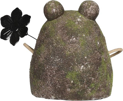 Alpine Corporation MCC834 Indoor/Outdoor Frog with Flower Garden Statue, Playful Frog Statue for Yard, 20" H, Green