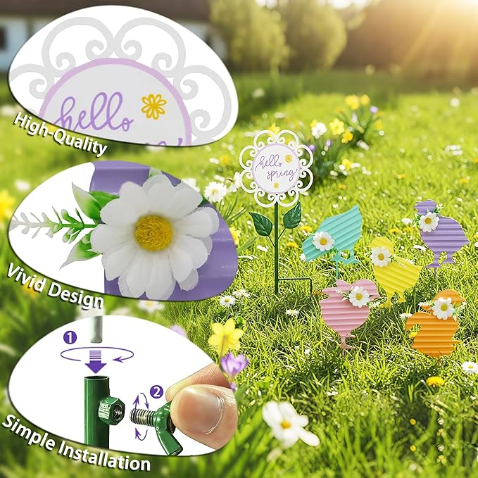 6PCS Spring Chick Metal Yard Decorations Stakes, Grandmas Garden Easter Holiday Yard Decoration Outdoor Stakes, Memorial Personalized Unique Garden Gifts Women for Grandma Statue