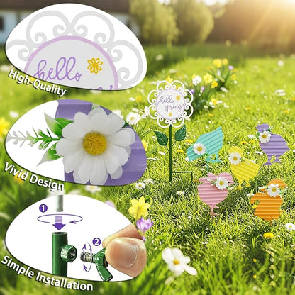 6PCS Spring Chick Metal Yard Decorations Stakes, Grandmas Garden Easter Holiday Yard Decoration Outdoor Stakes, Memorial Personalized Unique Garden Gifts Women for Grandma Statue