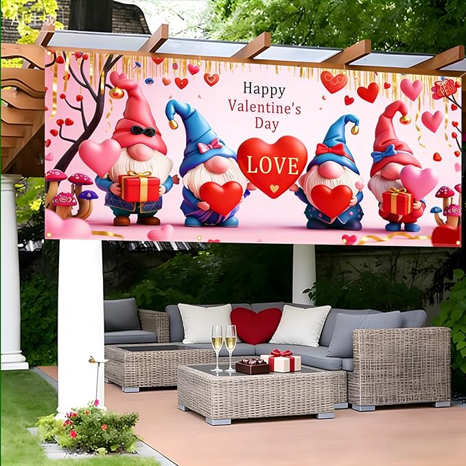 Valentine’s Day Garage Door Banner 157.5x70.9in Large Love Garage Door Cover Outdoor Valentine Decorations for House Exterior Yard Party Decor with Grommets and Rope