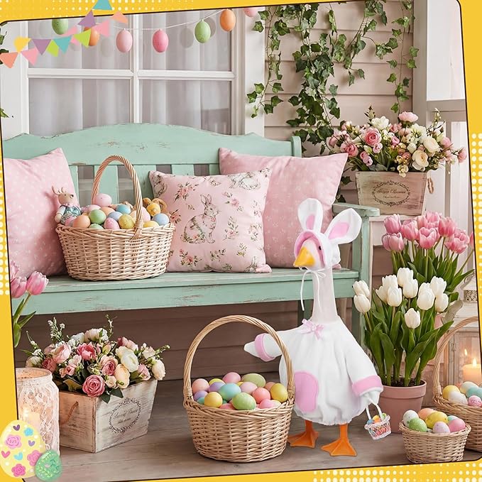 FuWeave Easter Bunny Goose Outfit Easter Egg Porch Goose Costume for Cement Plastic Geese Statue Spring Outdoor Garden Yard Patio Decoration(White,23 Inches,Rabbit)
