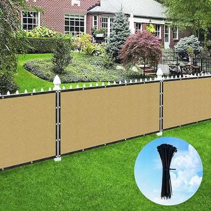 Houssity ZIP CABLE TIES and Beige 3' x 11' Balcony Deck Fence Privacy Screen Cover Panel Shade Cloth Fabric for Chain Link Fence Patio Pool Railing Porch Playground Dog Kennel Residence Commercial Use