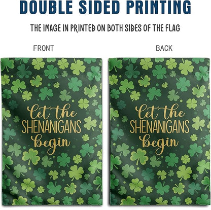 St Patricks Day House Flags 28 x 40 Double Sided for Outside Shamrock Clover Let the Shenanigans Begin Garden Decor Saint Patrick Spring Yard Signs
