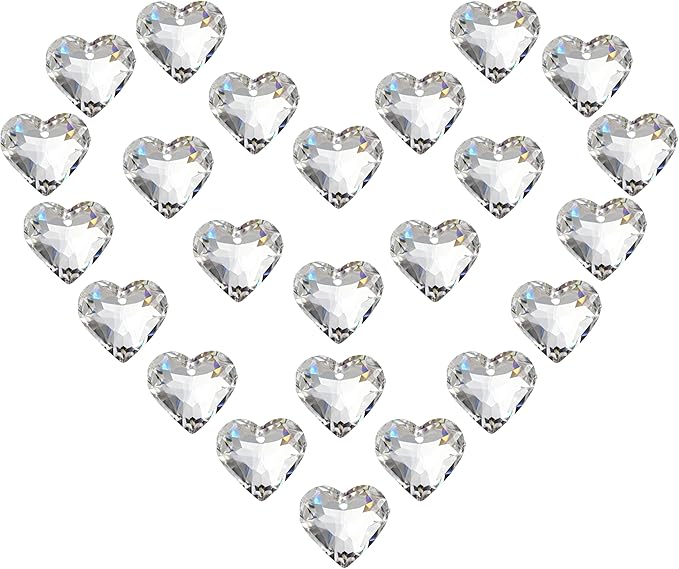 HDCRYSTALGIFTS 24pcs Crystal Heart Prisms Suncatchers 20mm Clear Glass Beads Rainbow Maker Sun Catchers Chandelier Crystals Drop Parts Glass Wedding Valentine's Day Decorations